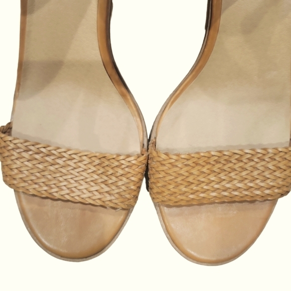 Lucky Brand Women's Tan Leather Pomee Buff Ankle Strap Wood Block Heels Size 9 - Picture 7 of 9